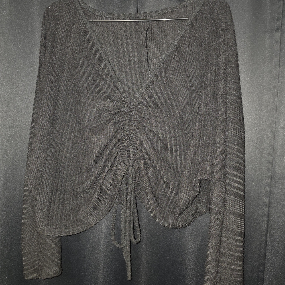 Women's Black V-Neck Adjustable Sweater